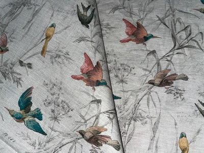 100% linen BIRDS digital print fabric 44" wide [15425]