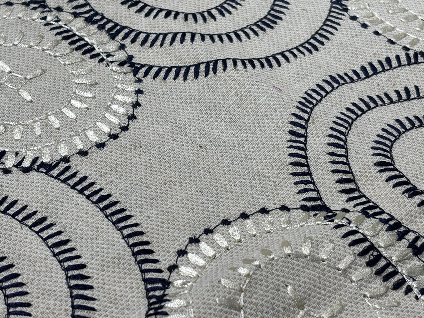 100% MATKA Silk , Wild silk, periodical Embroidery, black and white circles on  54 "Width [17781]