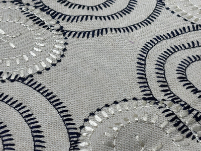 100% MATKA Silk , Wild silk, periodical Embroidery, black and white circles on  54 "Width [17781]