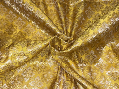 Silk Brocade fabric with white gold  jacquard available in 4 colors yellow, olive, peach and orchid BRO1072