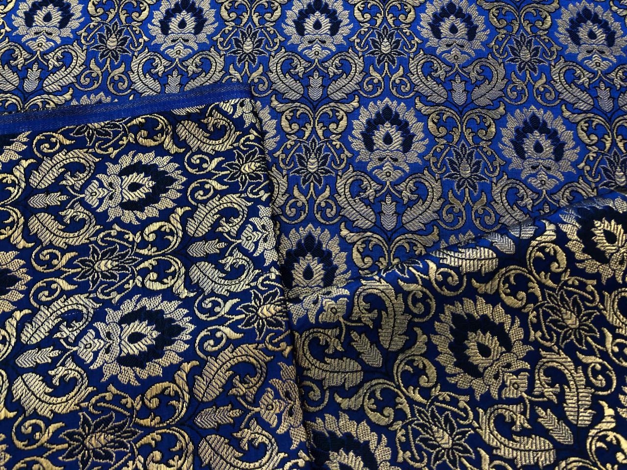 Silk Brocade fabric royal blue with subtle gold metallic jacquard 44" wide BRO1099[2]