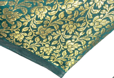 Brocade Fabric TEAL FLORAL VINE  Jacquard x metallic gold  Color 44" wide BRO976[4]