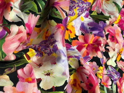 Heavy linen ,cotton and viscose colorful floral digital print [17713]