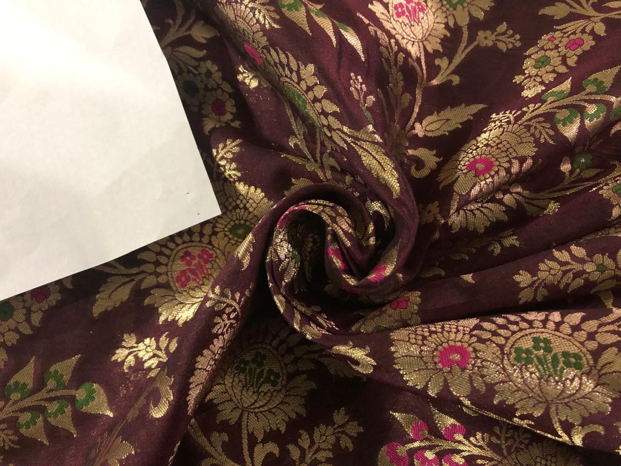 Brocade fabric 44" wide floral metallic jacquard available in 4 colors yellow/burgundy, black and white