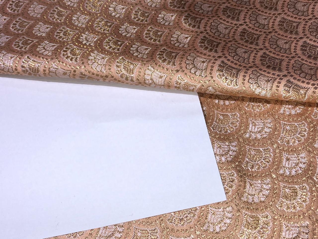 Silk Brocade fabric MOTIF with subtle gold jacquard available in 3 colors dark peach ,pastel peach and ivory BRO992[4/5/6]