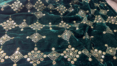 Micro Velvet Fabric Embroidered 44" wide available in 2 colors emerald green and brown