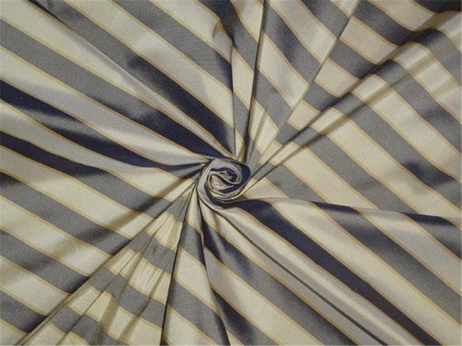 100% SILK TAFFETA Charcoal Gold X Mustard Color COLOUR STRIPE 48" wide Taf#S136[2]