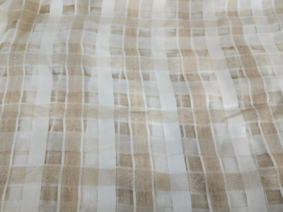 SEMI SILK ORGANZA FABRIC GOLD AND IVORY COLOR FANCY PLAIDS 56" WIDE