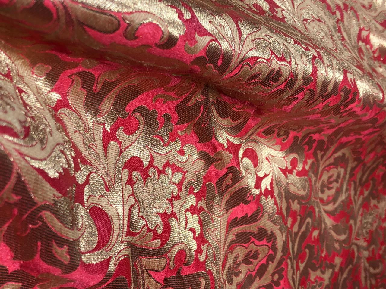 Brocade Heavy KING KHAB  Fabric  with white gold jacquard 44" wide available in 2 colors fiery rose and black BRO1052