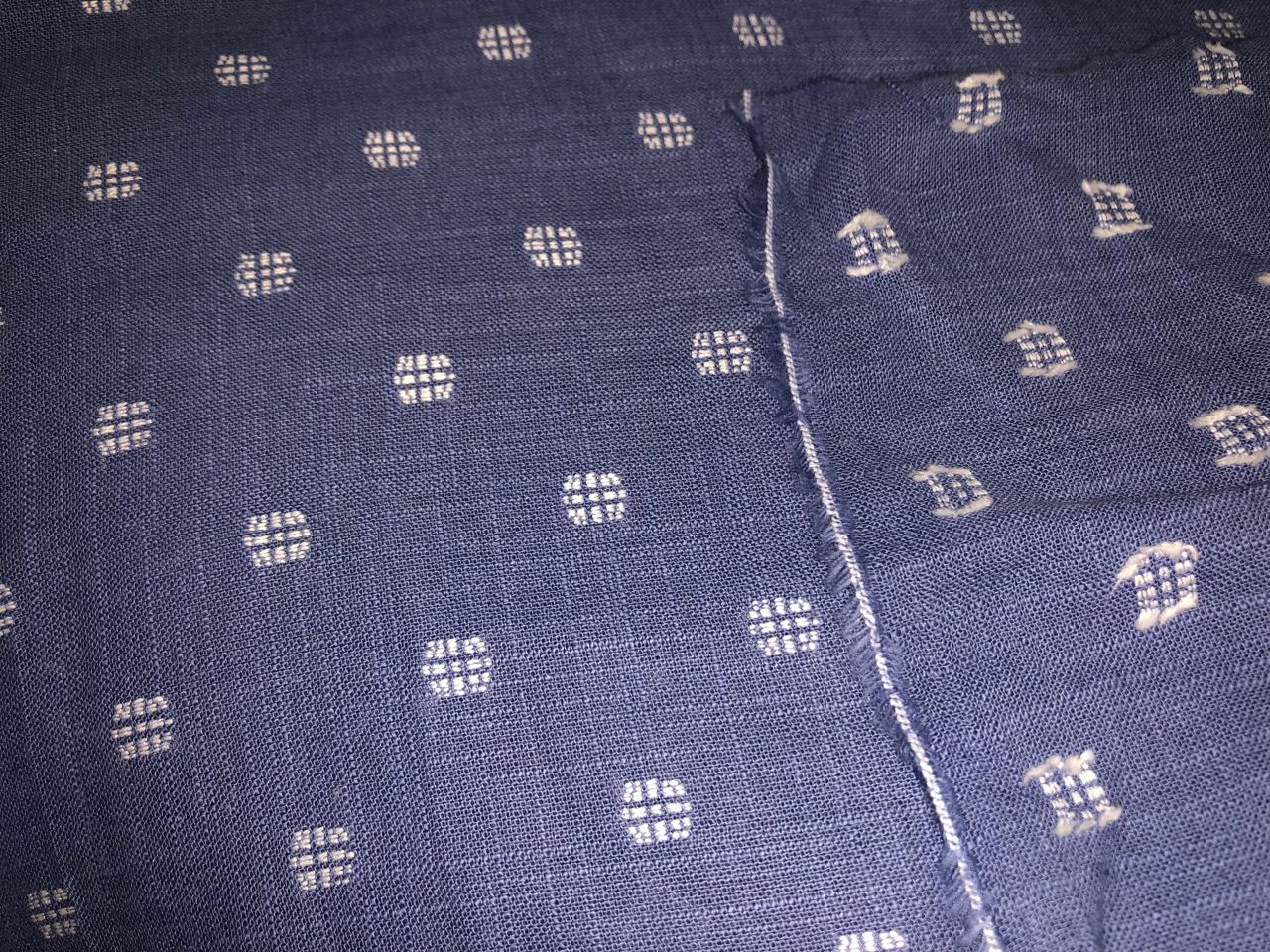 100% Cotton Chambray 58" wide DENIM BLUE COLOR with white dobby motifs [16617]