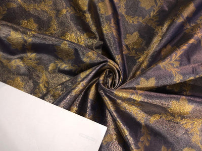 Silk Brocade TISSUE available in 3 colors and designs 44" wide BRO958 purple x gold, sea green and gold self leaf motifs