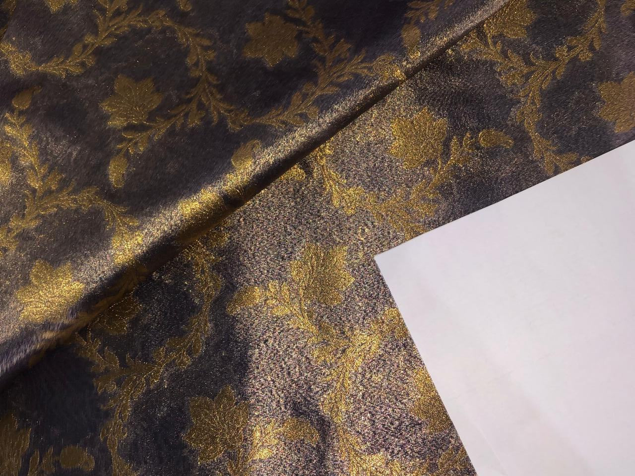 Silk Brocade TISSUE available in 3 colors and designs 44" wide BRO958 purple x gold, sea green and gold self leaf motifs