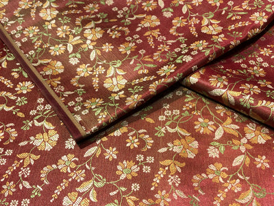 Silk Brocade fabric deep burgandy with metallic gold floral   jacquard  BRO1022[4]