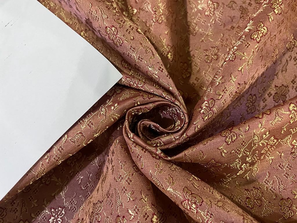 SILK BROCADE FABRIC SALMON,RED X METALLIC GOLD 44" wide BRO234[4]