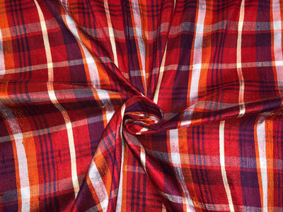 100% SILK DUPION Red Tartan Plaids 54"wide  DUPC