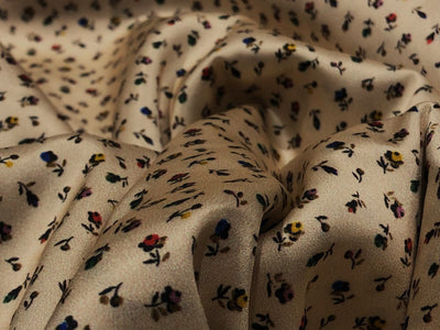 100% Pure Silk Satin 60-80 grams cream with  tiny floral print 54"Wide Fabric [18260]