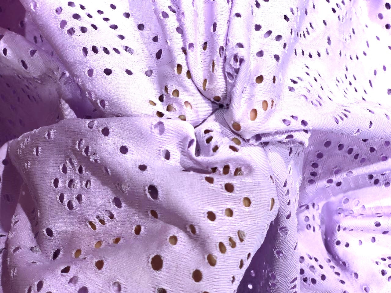Knitted fabric with cutwork embroidery with slight stretch lilac color 58" wide [17626]