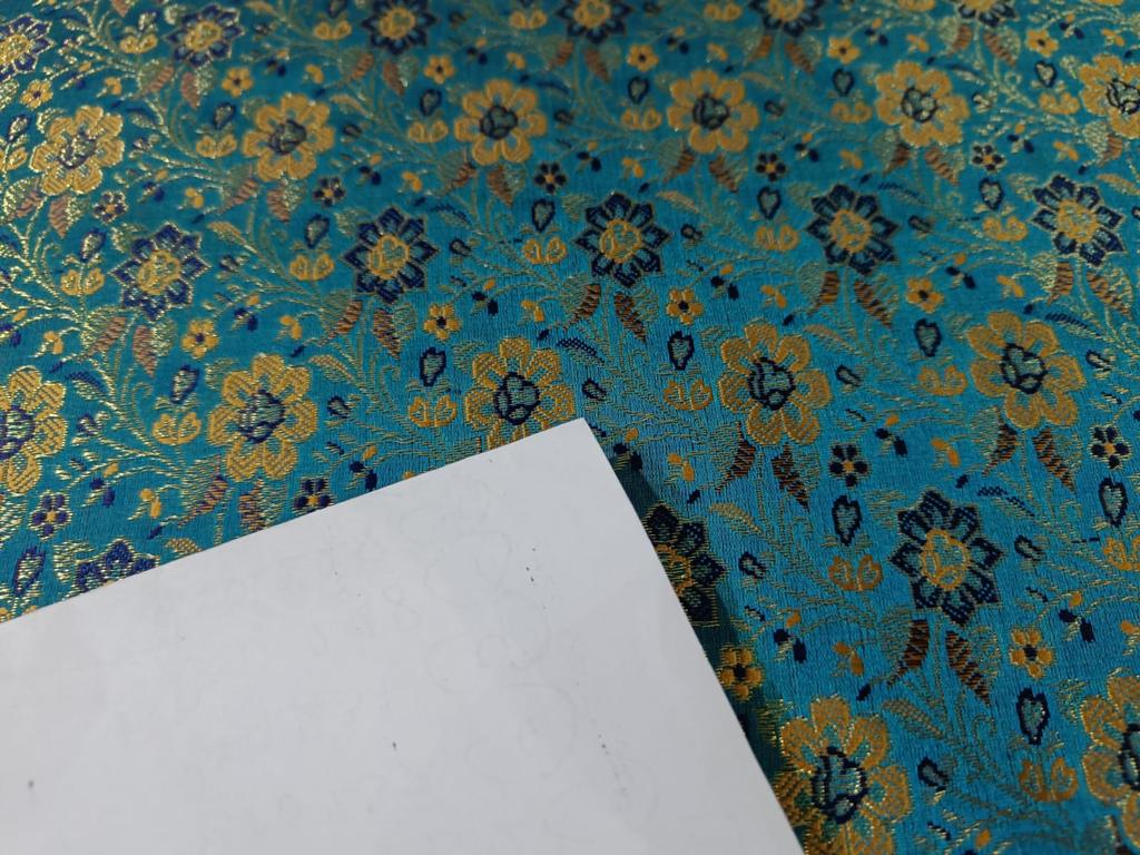 Silk Brocade fabric Blue, Metallic Gold & Mustard Color 44" wide BRO249[5]