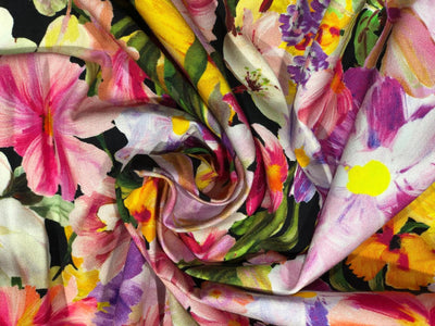 Heavy linen ,cotton and viscose colorful floral digital print [17713]