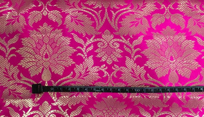 Silk Brocade fabric bright pink with white gold floral jacquard 44" BRO1063[1]