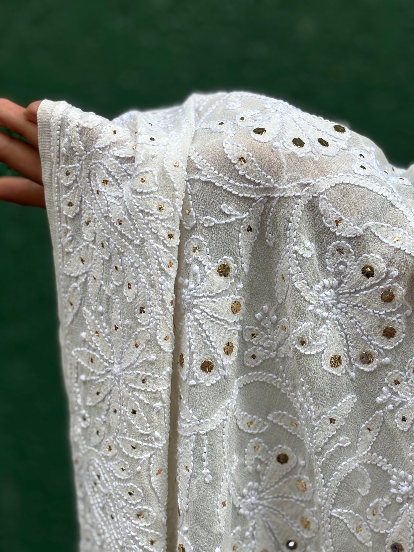 Stole with mukesh , a traditional Indian embroidery 44" wide and 3 yards long.[17686]