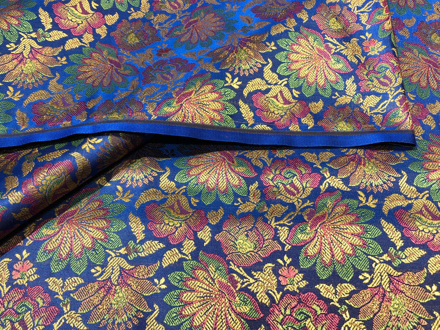 Silk Brocade fabric floral  jacquard available in 2 colors brown and royal blue  BRO1023[1/2]