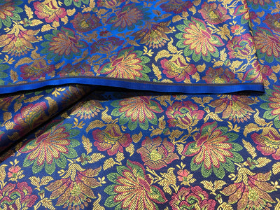 Silk Brocade fabric floral  jacquard available in 2 colors brown and royal blue  BRO1023[1/2]
