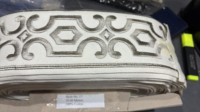 LACE /BORDER used in garments and furnishings available in fawn and navy