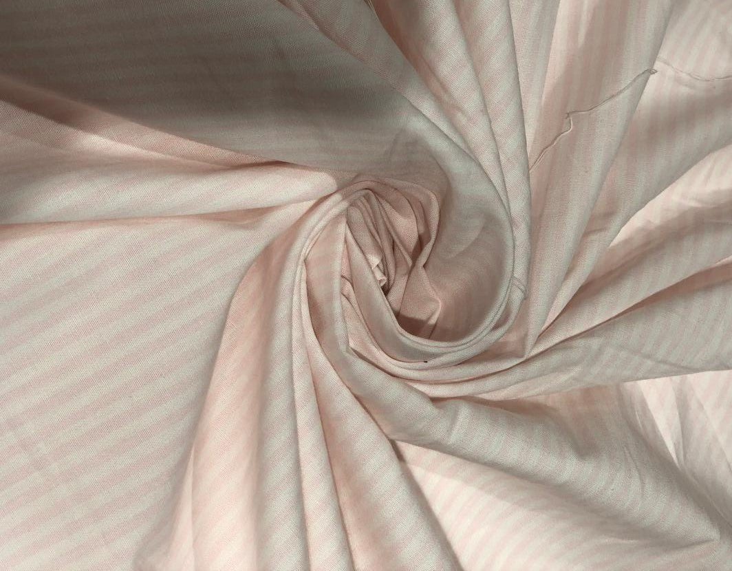 100% Cotton Poplin 58" wide pastel pink 3mm stripes running horizontal by the yard [17621]