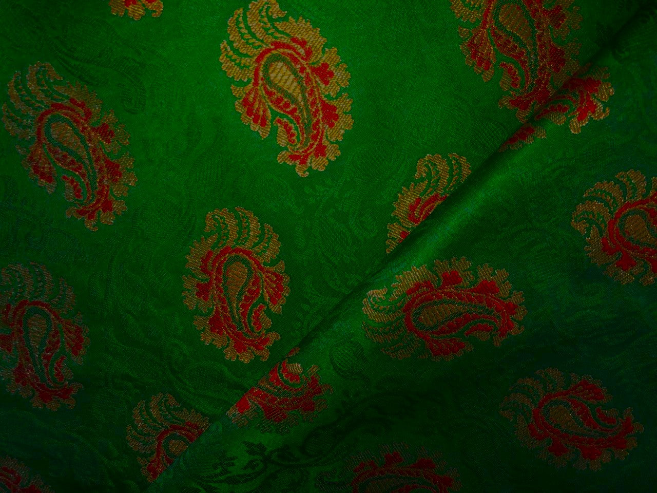 Silk Brocade fabric 44" wide PAISLEYS  available in 5 colors GREEN /YELLOW/ ROYAL BLUE /NAVY AND  ORANGE BRO940