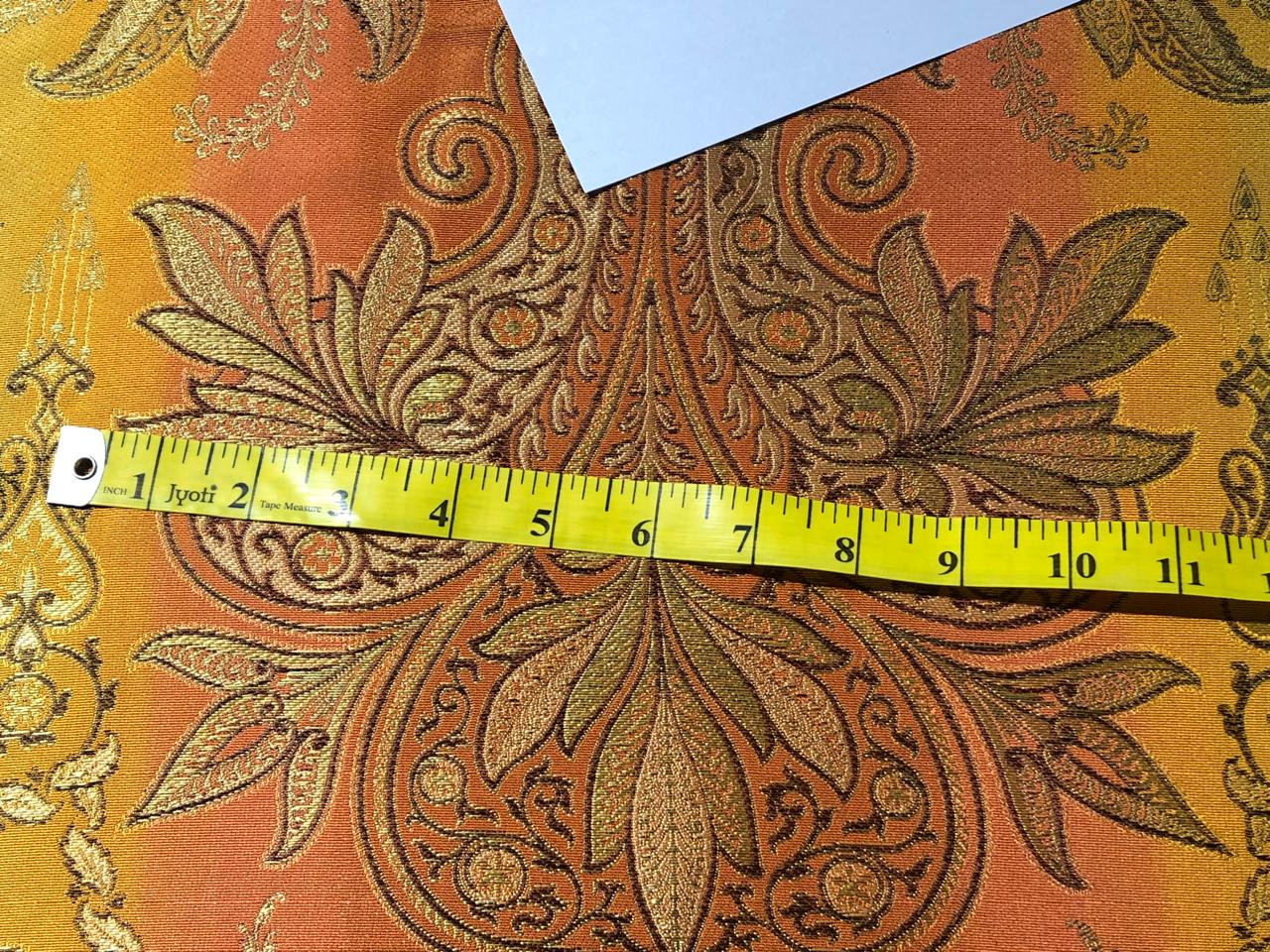 100% Silk Taffeta Jacquard Fabric  SHADED RUSTY ORANGE AND GOLD LEAVES TAFJACNEW16