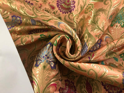 Silk Brocade King Khab fabric 36" wide PEACH ,PURPLE,PINK AND GREEN BRO957[3]