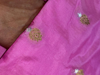 100% PURE Silk Brocade fabric 44" wide PINK with small metallic gold ,silver motifs BRO914[7]