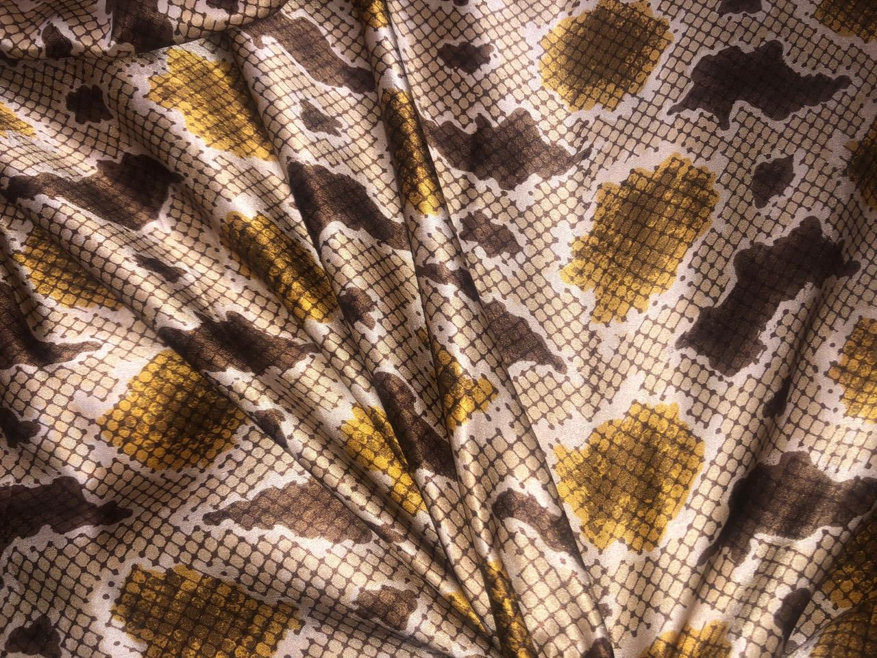 100% Pure Silk Satin 80 grams 54"Wide Fabric abstract print  available in 2 colors black and brown  [18285/86]