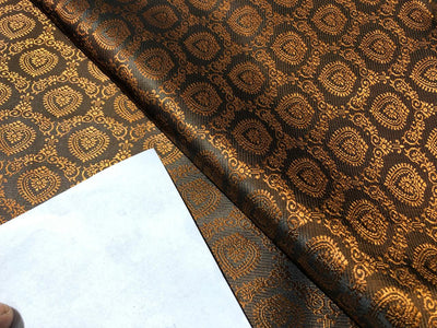 Silk Brocade  fabric~ satin 44" wide jacquard mustard and brown  BRO996[1]