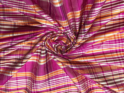 100% silk dupion  Plaids fabric pink, mango and white DUPNEWC30[1]