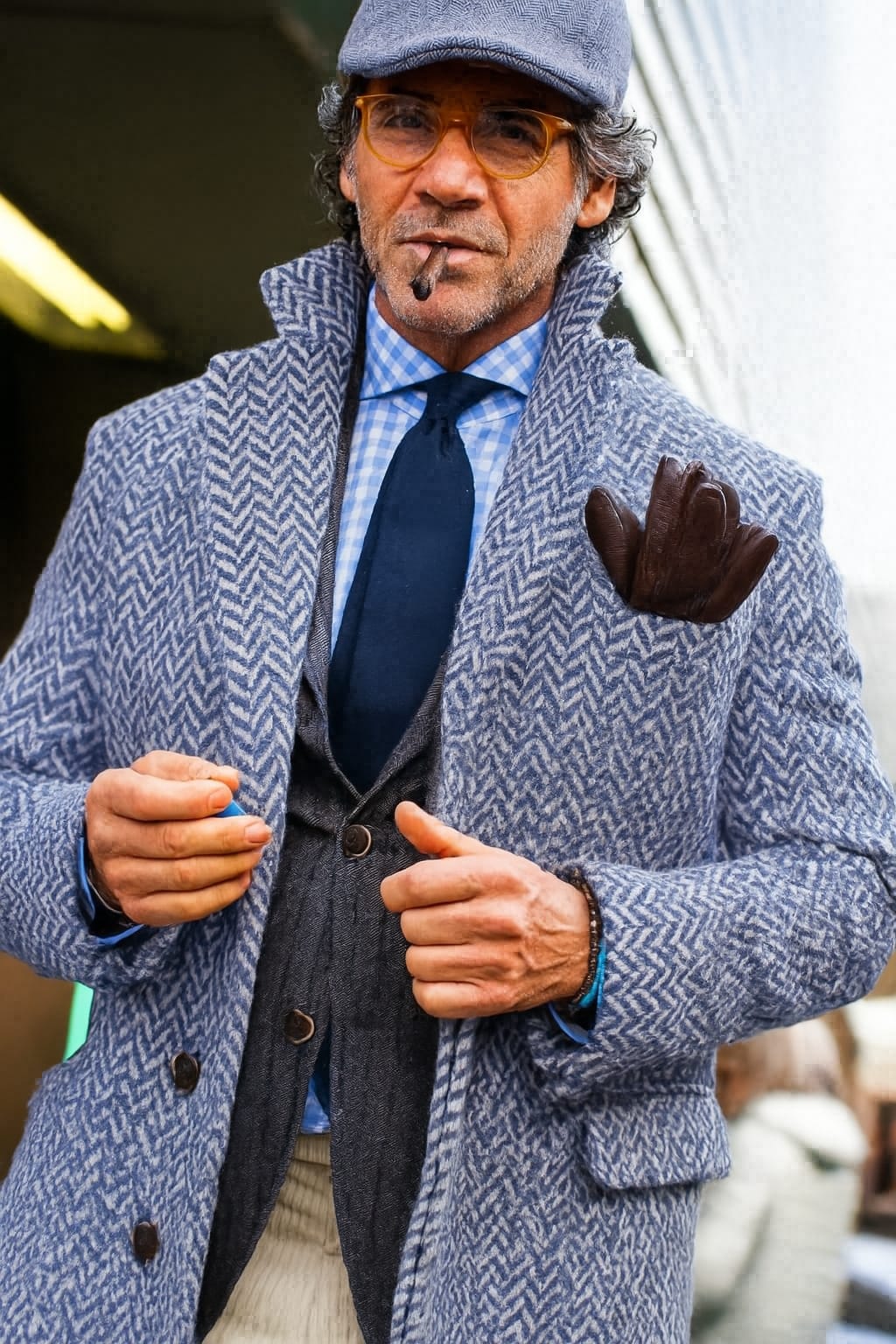 Tweed Suiting fabric is made from recycled wool/ viscose/polyester &amp; cotton acrylic 58" wide blue herringbone  [18316]