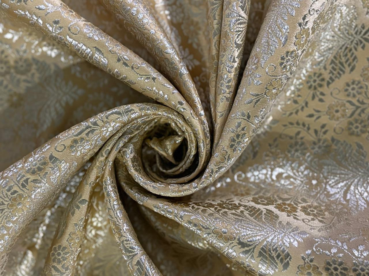 Silk Brocade fabric 44" gold metallic white gold  jacquard  BRO1046[1]
