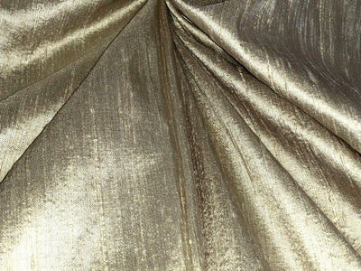 100% PURE SILK DUPIONI FABRIC LIGHT OLIVE X GOLD  54" wide WITH SLUBS MM83[11]