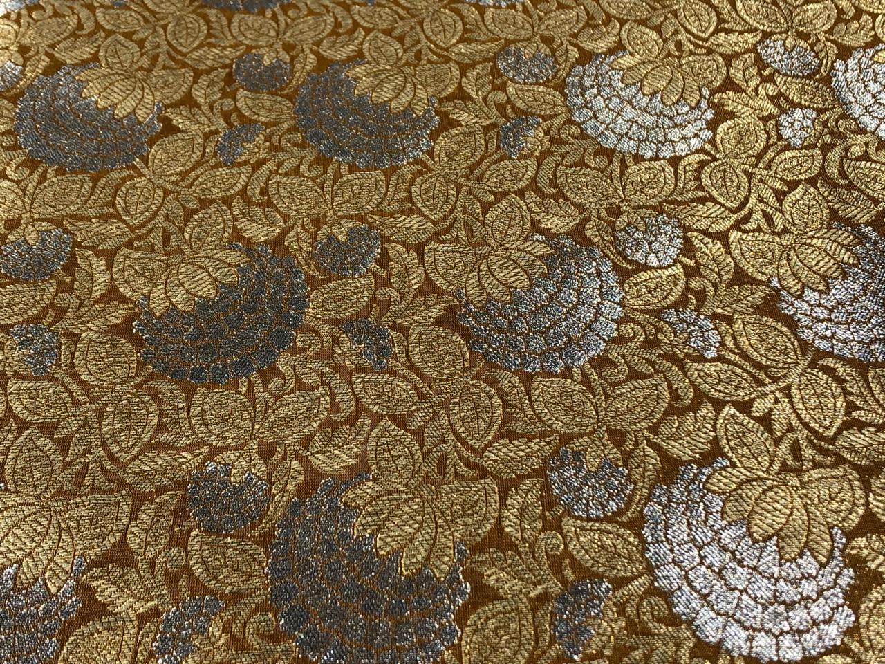 Silk Brocade fabric 44" wide metallic gold and silver Floral  available in 3 colors black and purple and gold BRO939[4/5/6]