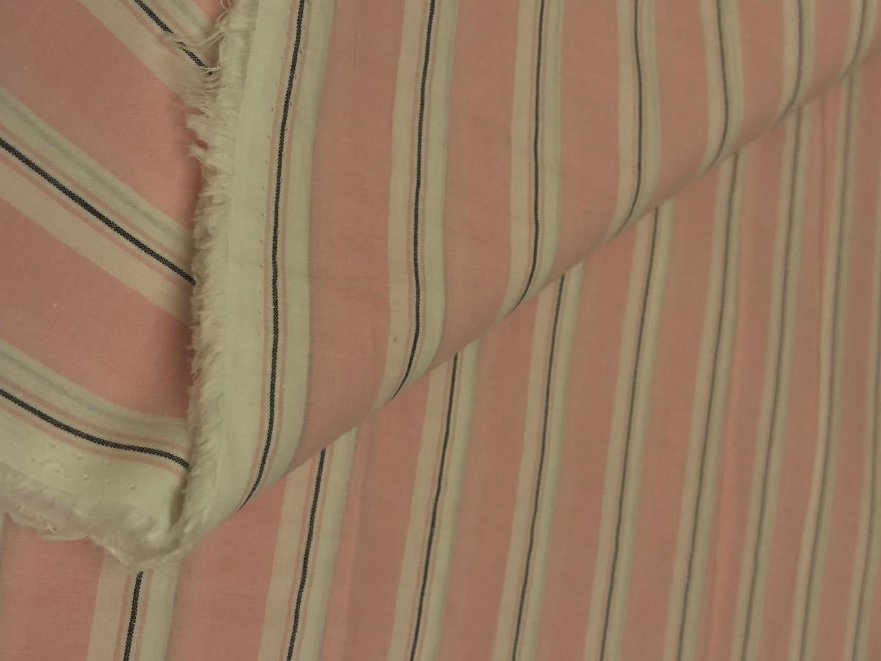 100% Cotton Poplin pastel pink/white and black stripes running horizontal  [18688]