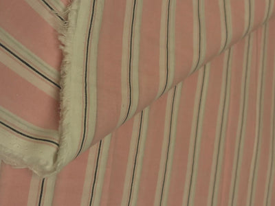 100% Cotton Poplin pastel pink/white and black stripes running horizontal  [18688]