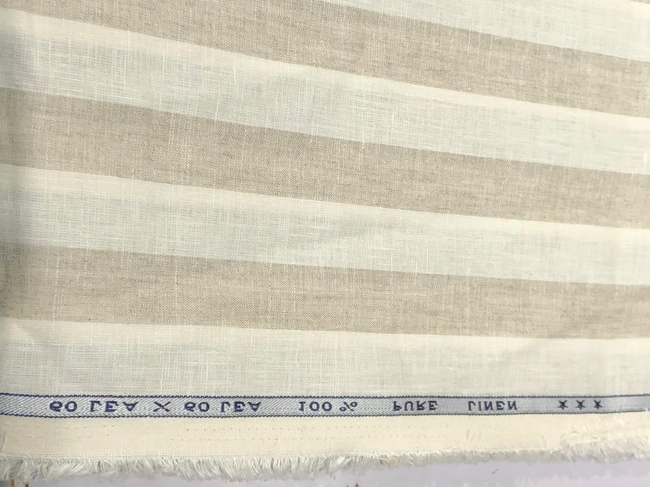 100% Linen stripe 60's Lea Fabric 58" cream and beige  stripe available in 1 inch  as well as 1 centimeter stripes [17221/22]