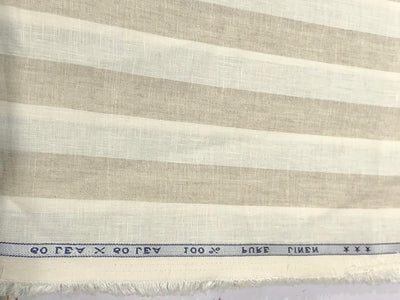 100% Linen stripe 60's Lea Fabric 58" cream and beige  stripe available in 1 inch  as well as 1 centimeter stripes [17221/22]