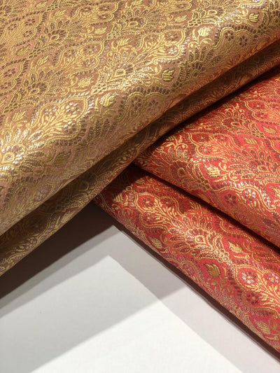 Silk Brocade fabric 44" available in 2 colors dusty peach, and peachy orange [BRO1041]