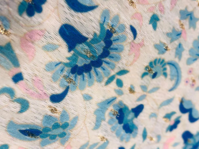 Silk Brocade fabric 56" ivory with blue and pink floral and very subtle metallic gold jacquard BRO1060[1]