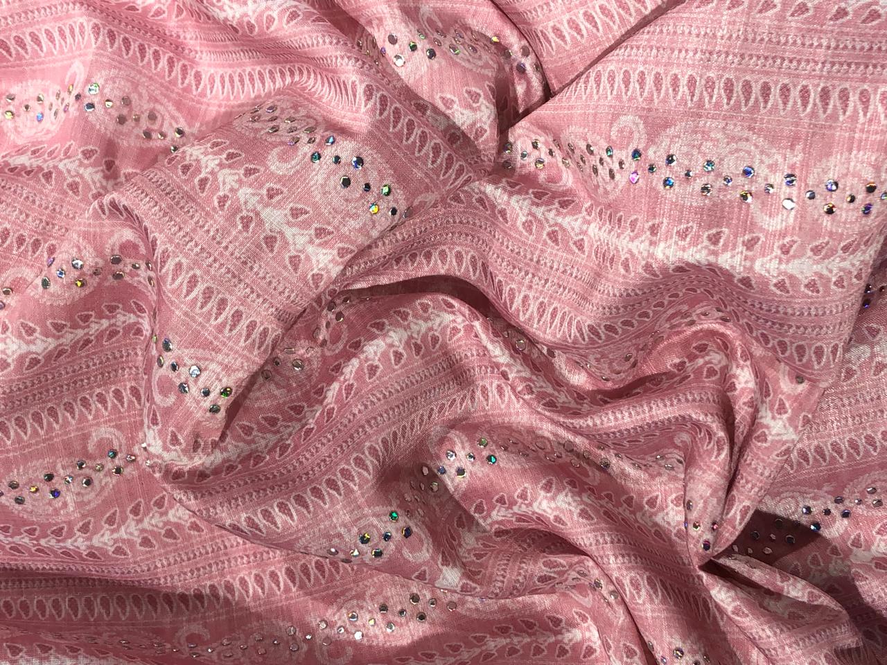 Brocade fabric 54" pink cotton with white paisley and subtle silver sequin BRO1046[2]