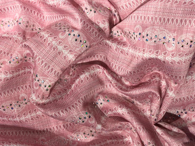 Brocade fabric 54" pink cotton with white paisley and subtle silver sequin BRO1046[2]