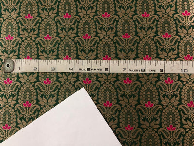 Silk Brocade fabric with metallic gold jacquard 44" wide GREEN AND PINK BRO945[4]