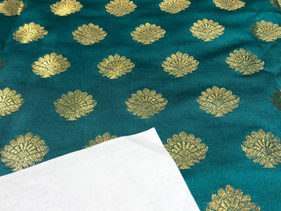 Silk Brocade fabric with Metallic gold motif Jacquard  44" wide BRO928 available in 4 colors DARK BOTTLE GREEN/ GREEN/ GOLDEN BEIGE and BLUE